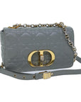 CHRISTIAN D1OR Canage Caro Shoulder Bag Leather Gray Auth 71331A