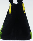 PRD Hand Bag Velor Black Green Red Auth 71639A