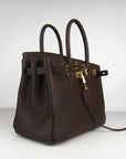 HMS Birkin 30cm Togo Leather Handbags Dark Coffee Golden