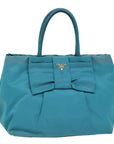 PRD Hand Bag Nylon Turquoise Blue Auth 76968