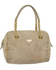 PRD Hand Bag Suede Beige Auth 76978