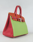 HMS Birkin 30cm Togo Leather Handbags Red/Orange/Green Silver