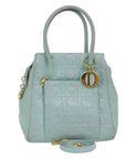 CHRISTIAN D1OR Canage Hand Bag Leather 2way Green Auth 77650
