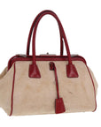 PRD Hand Bag Canvas Leather Cream Red Auth 78856