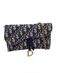 CHRISTIAN D1OR Blue Jacquard Oblique Canvas Saddle Woc Small Bag