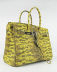 HMS Birkin 35cm Lizard Pattern Handbag 6089 Yellow/Silver