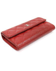 A50096 Red Caviar Silver CC Logo Classic Timeless Flap Long Wallet 21st CH