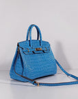 HMS Birkin 30cm Crocodile Leather Bag With Strap Blue Gold