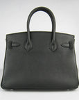 HMS Birkin 30cm Togo Leather Handbags Black Silver