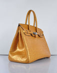 HMS Birkin 35cm 6089 New Golden Crocodile Vein Handbags Silver