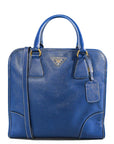 PRD Blue Leather Lucido Tote Top Handle Bag w/ Strap