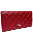 A31509 Red Caviar Skin Silver Logo Timeless Classic Flap Long Wallet CH