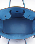 HMS Birkin 35cm Togo Leather Handbags 6099 Blue Silver