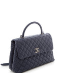 2016 CH Coco Top-Handle Navy Quilted Caviar Leather Handbag