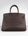HMS Birkin 30cm Togo Leather Handbags Dark Coffee Silver