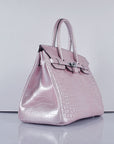 HMS Birkin 35cm 6089 New Crocodile Vein Handbags Pink Silver