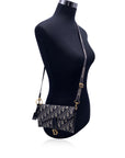 CHRISTIAN D1OR Blue Jacquard Oblique Canvas Saddle Woc Small Bag