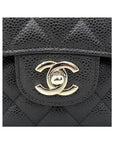 A01112 Black Caviar Skin Classic Medium Silver Chain Flap Shoulder Bag CH