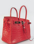 HMS Birkin 30cm Crocodile Head Vein Handbags Red Silver