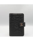 A50087 Black Lambskin Camellia Embossed Zip up Medium Wallet CH
