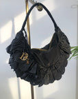 Christian D1OR Logo Charm Cut Out Leather Handbag Shoulder bag Black Vintage 54pzak