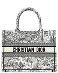 Christian D1OR "Paris All Over" Book Tote Medium White and Black Embroidered Canvas