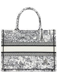 Christian D1OR "Paris All Over" Book Tote Medium White and Black Embroidered Canvas
