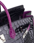HMS Special Order HSS Birkin 35 Bag Black & Violet Porosus Crocodile with Palladium Hardware