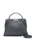 FNDI Grained Calfskin Medium Peekaboo Tote Bag Dark Grey SHW