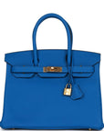 HMS Birkin 30 Bleu Zellige Togo Gold Hardware