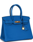 HMS Birkin 30 Bleu Zellige Togo Gold Hardware