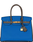 HMS Special Order (HSS) Birkin 30 Bleu Electric and Etain Clemence Brushed Gold Hardware