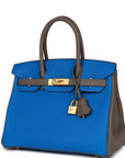 HMS Special Order (HSS) Birkin 30 Bleu Electric and Etain Clemence Brushed Gold Hardware