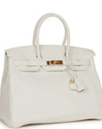 HMS Special Order (HSS) Birkin 35 White Verso Clemence Gold Hardware