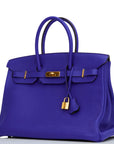 HMS Special Order (HSS) Birkin 35 Bleu Electric Verso Clemence Gold Hardware