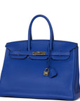 Top Quality HMS Birkin 35 Bleu Electric Togo Palladium Hardware
