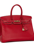 Top Quality HMS Birkin 35 Rouge Casaque Candy Epsom Permabrass Hardware