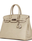 Top Quality HMS Birkin 35 Beton Matte Alligator Palladium Hardware