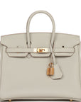 HMS Birkin 25 Gris Perle Togo Gold Hardware