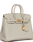 HMS Birkin 25 Gris Perle Togo Gold Hardware