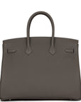 HMS Birkin 35 Gris Meyer Togo Palladium Hardware