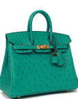 HMS Birkin 25 Vert Verone Ostrich Gold Hardware