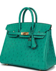 HMS Birkin 25 Vert Verone Ostrich Gold Hardware
