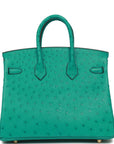HMS Birkin 25 Vert Verone Ostrich Gold Hardware