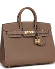 HMS Birkin Sellier 25 Etoupe Epsom Gold Hardware