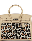 Vintage HMS Birkin 35 Parchemin Togo and Leopard Troika Palladium Hardware