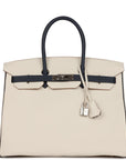 HMS Special Order (HSS) Birkin 35 Craie and Bleu Nuit Togo Palladium Hardware