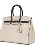 Top Quality HMS Special Order (HSS) Birkin 35 Craie and Bleu Nuit Togo Palladium Hardware