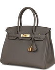 HMS Birkin 30 Gris Meyer Togo Gold Hardware