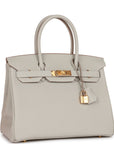 HMS Birkin 30 Gris Perle Togo Gold Hardware